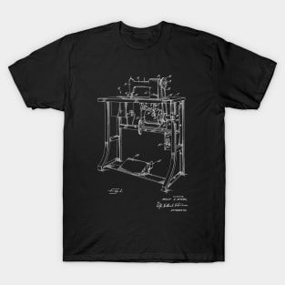 Sewing Machine Power Transmission System Vintage Patent Hand Drawing T-Shirt